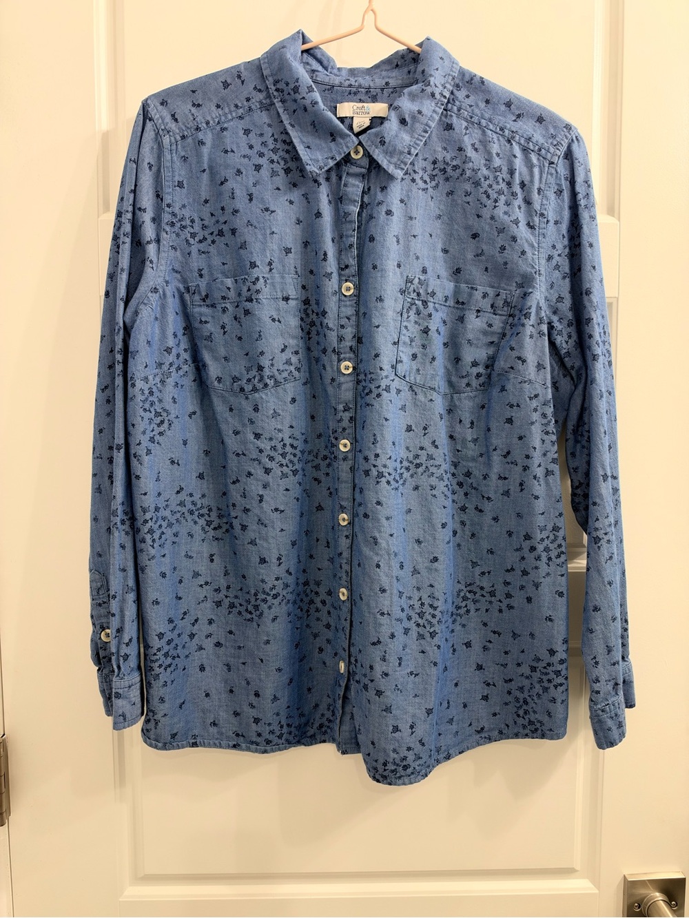 Croft & Barrow Blue Button-Down Shirt with Navy Scatter Print